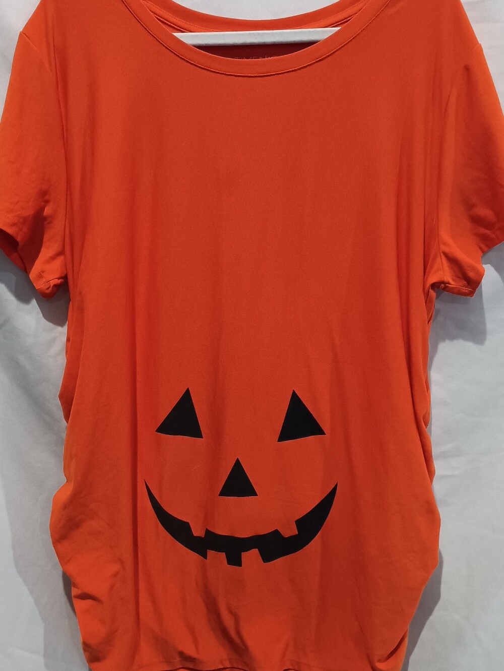 Matenrnity Time and Tru Orange Short Sleeve Tee with Black Jack-O'-Lantern Face,